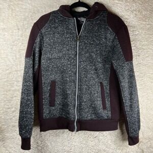 Brooklyn Standard Mens Sherpa Jacket Gray Maroon Heathered Hooded Zip Pockets S